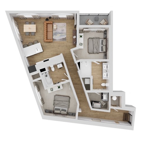 Floor plan for 2 beds, 2 baths, 1130 sqft